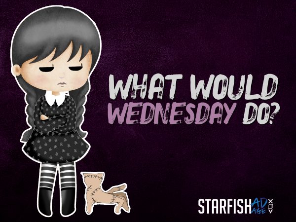 Wednesday Adams cartoon with the text what would wednesday do?