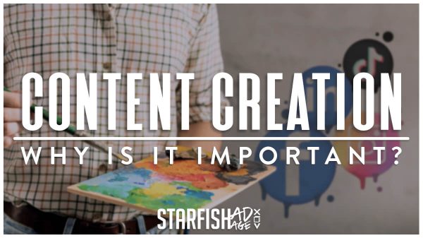 A person painting with social media icons in the background with the text Content Creation why is it important Starfish Ad Agency Logo